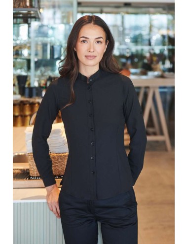 HEN-H593-LADIES' MANDARIN SHIRT WITH ROLL-TAB SLEEVE